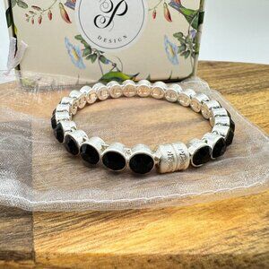 Plunder Design Essie Bracelet With Black Gemstones & Silver Accents